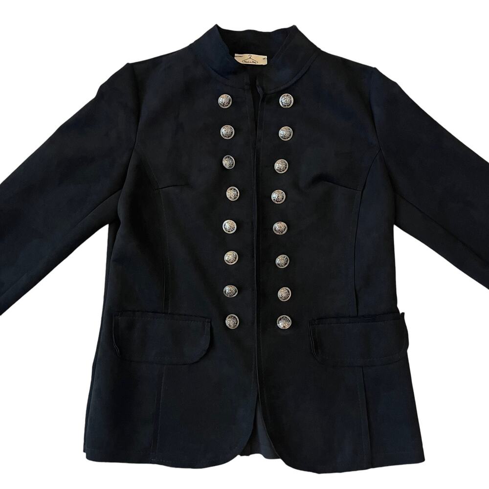 Made In Italy Black Military Blazer Jacket Double Breasted High Collar Womens S